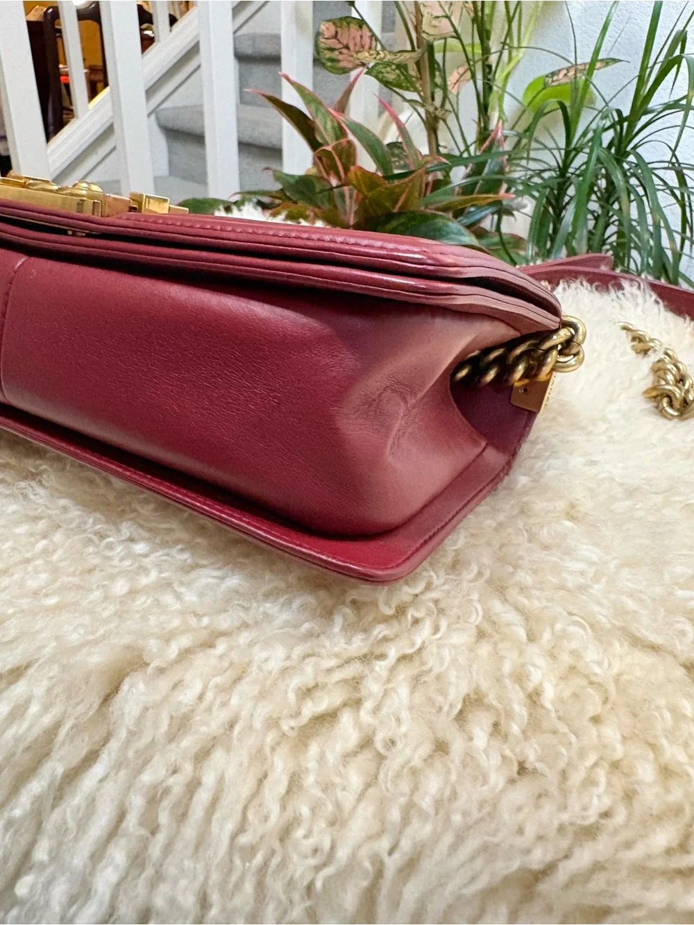 Chanel Boy Burgundy Quilted Lambskin Leather New Medium